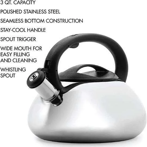 Catalina Whistling Kettle Seamless Bottom, 3 Qt - Primula