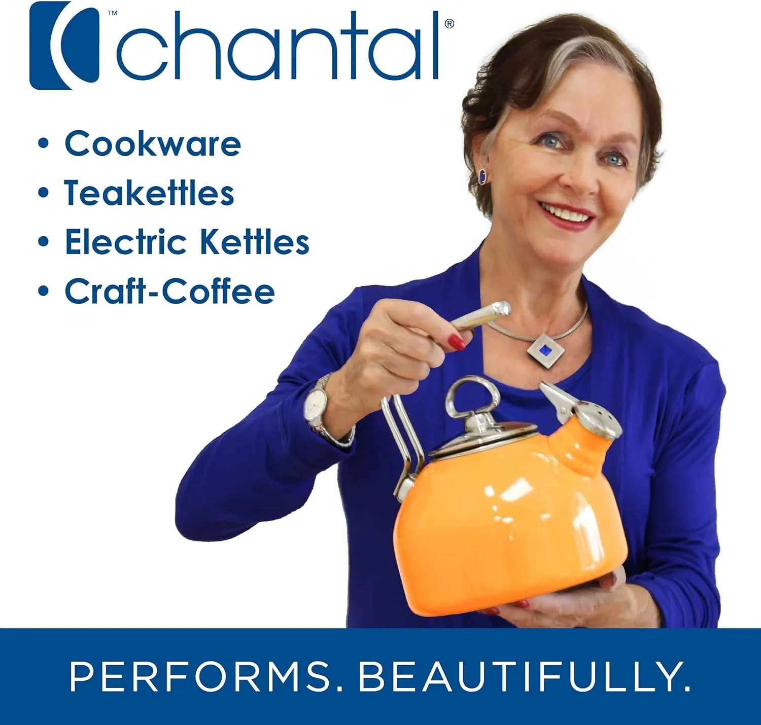 Chantal SVEN Enamel on Steel Whistling Teakettle with Natural Wood handle, 1.4 quarts (Glacier Blue)