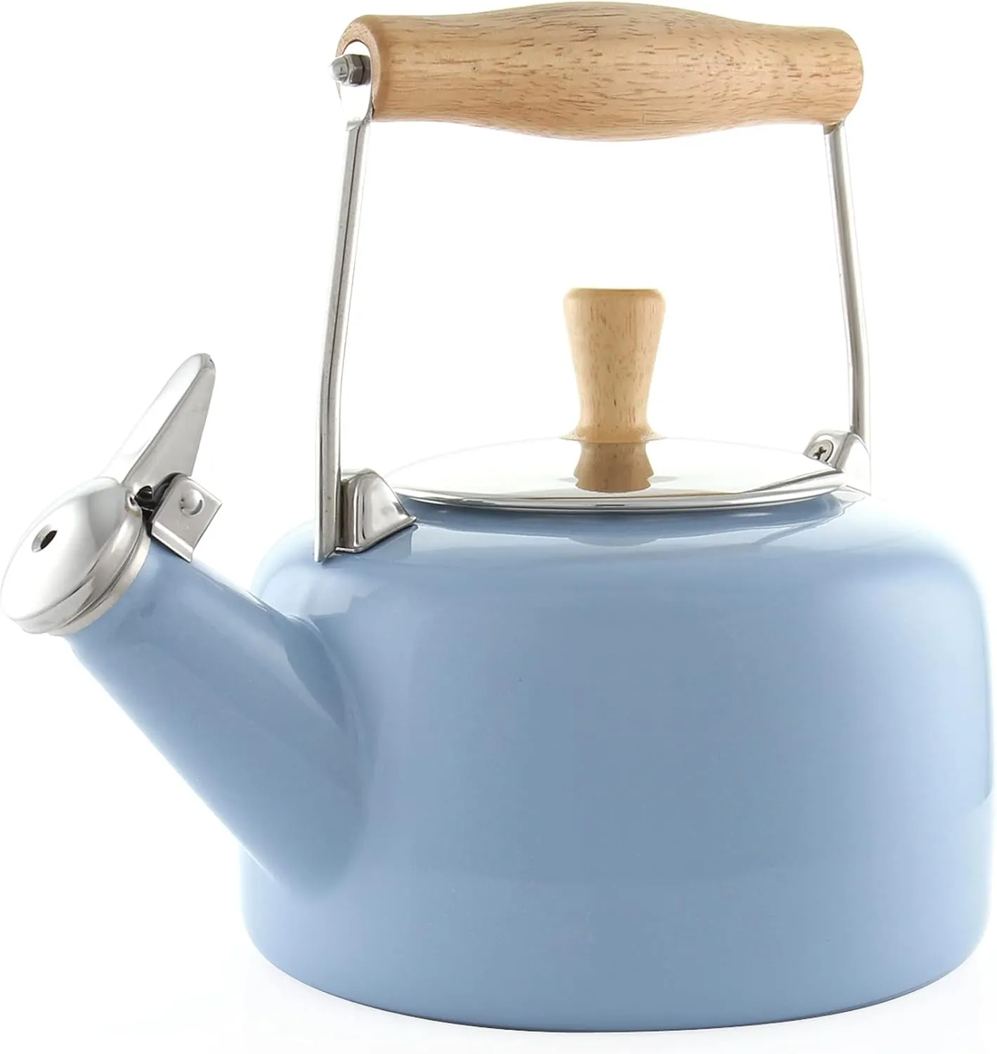 Chantal SVEN Enamel on Steel Whistling Teakettle with Natural Wood handle, 1.4 quarts (Glacier Blue)