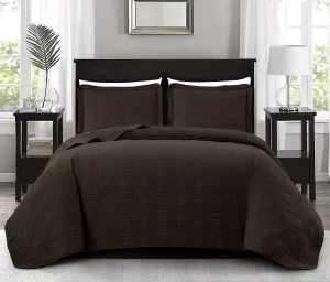 Chezmoi Collection Kingston Queen Size Bedspread Set, 3-Piece Brown Oversized Quilted Microfiber Lightweight Bedspread Coverlet (100"x106") for All Seasons