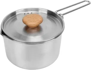 Chrees Camping Pot 304 Stainless Steel Portable Camping Kettle with Foldable Handle for Picnic Hiking 1L