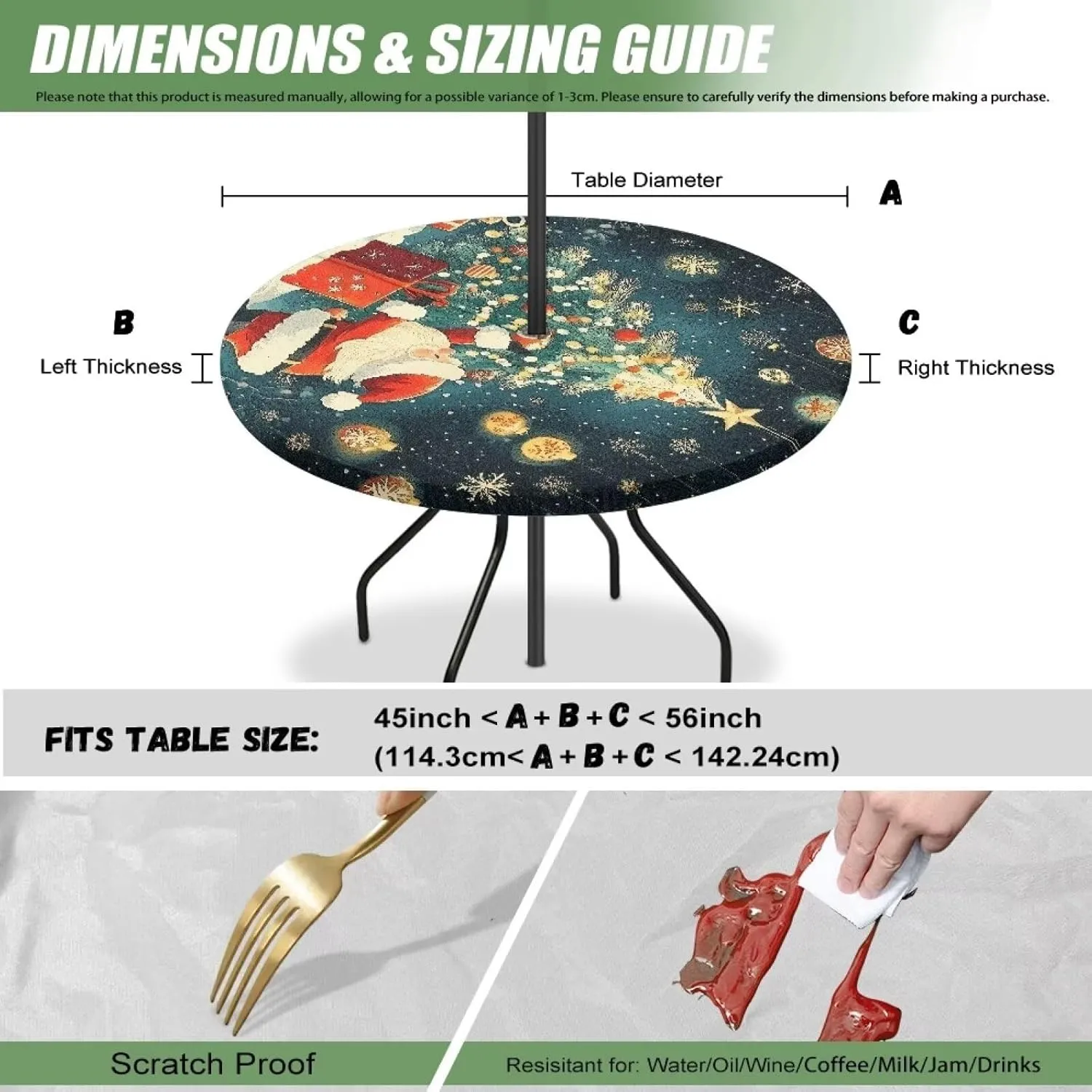 Christmas Tree Outdoor Tablecloth Windproof Round Table Cloth with Umbrella Hole Merry Christmas Wipeable Table Cloth Table Protector for Patio Picnic