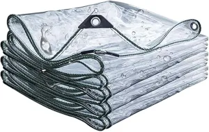 Clear PVC Vinyl Tarp Clear Tarps 4.3x6.6ft, Waterproof Clear Tarps with Grommets, Heavy Duty Waterproof Transparent Tarpaulin for Plants Gardens