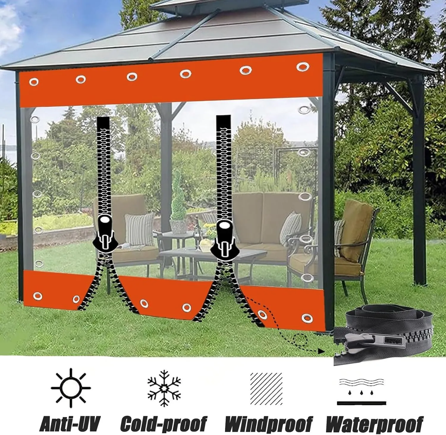 Clear Tarpaulin Waterproof Poly Clear Vinyl Tarp Cover Clear Tarpaulin Waterproof Sheet With Eyelets Plastic Tarp Windproof Transparent Tarpaulin Cover Zipper Transparent Tarpaulin(H*W: 10*20m/394*787