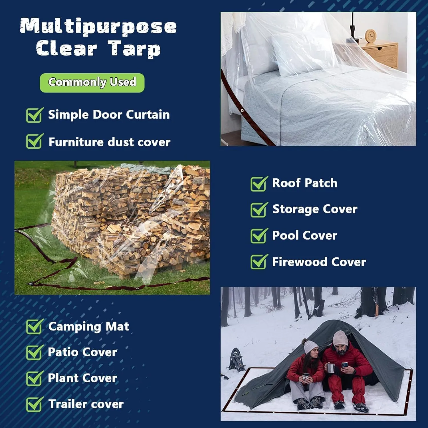 Clear Tarps Waterproof 6X8 with Grommets Clear Vinyl Tarp Heavy Duty Outdoor Clear Plastic Tarp Clear PVC Tarp Covering for Patio Henhouse Porch Canopy Plant Camping