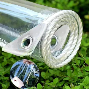 Clear Tarps with Grommets 14 Mil Clear PVC Tarp 400g/m² Thickened Tear Resistant, for Camping, Plants Greenhouse, Cars, Patio (4' X 7')
