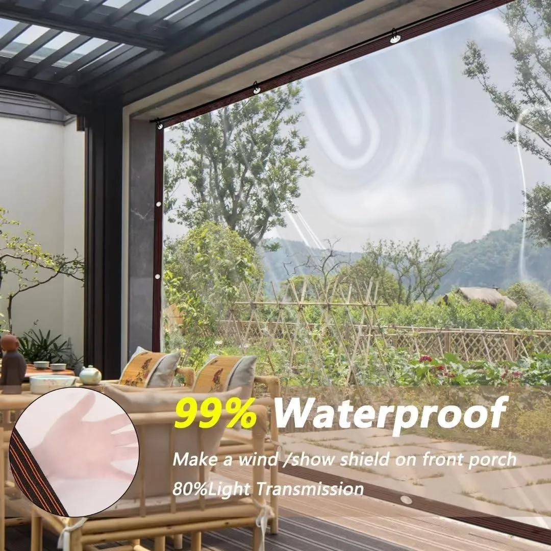 Clear-Waterproof-Tarps-Outdoor-10x12ft, Poly Tarpaulin Tarps Transparent Anti-Tear Thin Cover with Rustproof Grommets for Patio Enclosure Gardening Chicken Coop