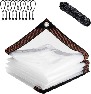 Clear-Waterproof-Tarps-Outdoor-10x12ft, Poly Tarpaulin Tarps Transparent Anti-Tear Thin Cover with Rustproof Grommets for Patio Enclosure Gardening Chicken Coop