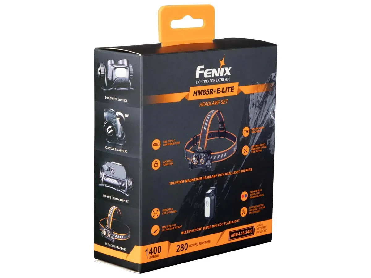 [CLEARANCE] Fenix HM65R Headlamp 1400 Lumens w/ Free E-LITE Flashlight