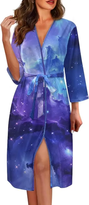 CLOHOMIN Womens Robes Lightweight 3/4 Sleeves Bathrobe Long Sleepwear Nightgrown Home Loungewear