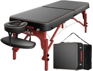 CLORIS 84" Professional Massage Table Portable Reinforced Wooden Leg Hold Up to 1100LBS 2 Folding Lightweight Spa Salon Tattoo Massage Bed Height Adjustable with Carrying Bag - Black