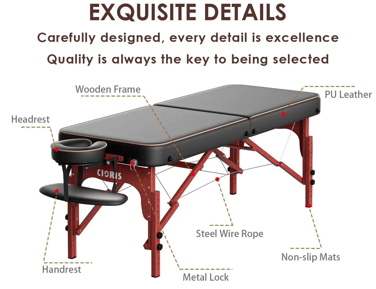 CLORIS 84" Professional Massage Table Portable Reinforced Wooden Leg Hold Up to 1100LBS 2 Folding Lightweight Spa Salon Tattoo Massage Bed Height Adjustable with Carrying Bag - Black
