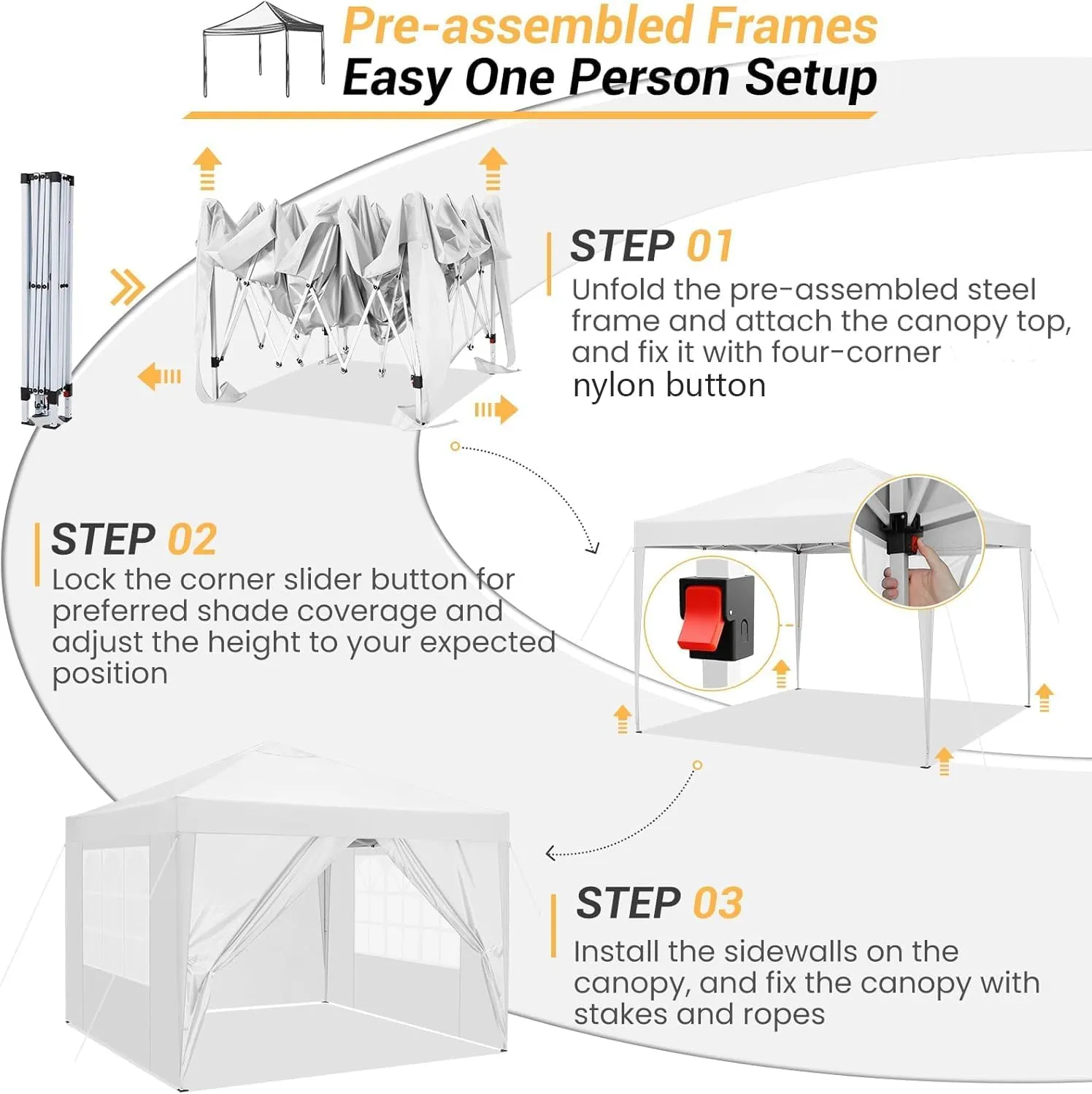 COBIZI 10x10 Pop Up Canopy Tent with 4 Removable Sidewalls Waterproof Commercial Instant Shelter Outdoor Party Tent Portable Canopy Tent for Parties with Carry Bag, Ropes, Stakes (White, 10'x10')