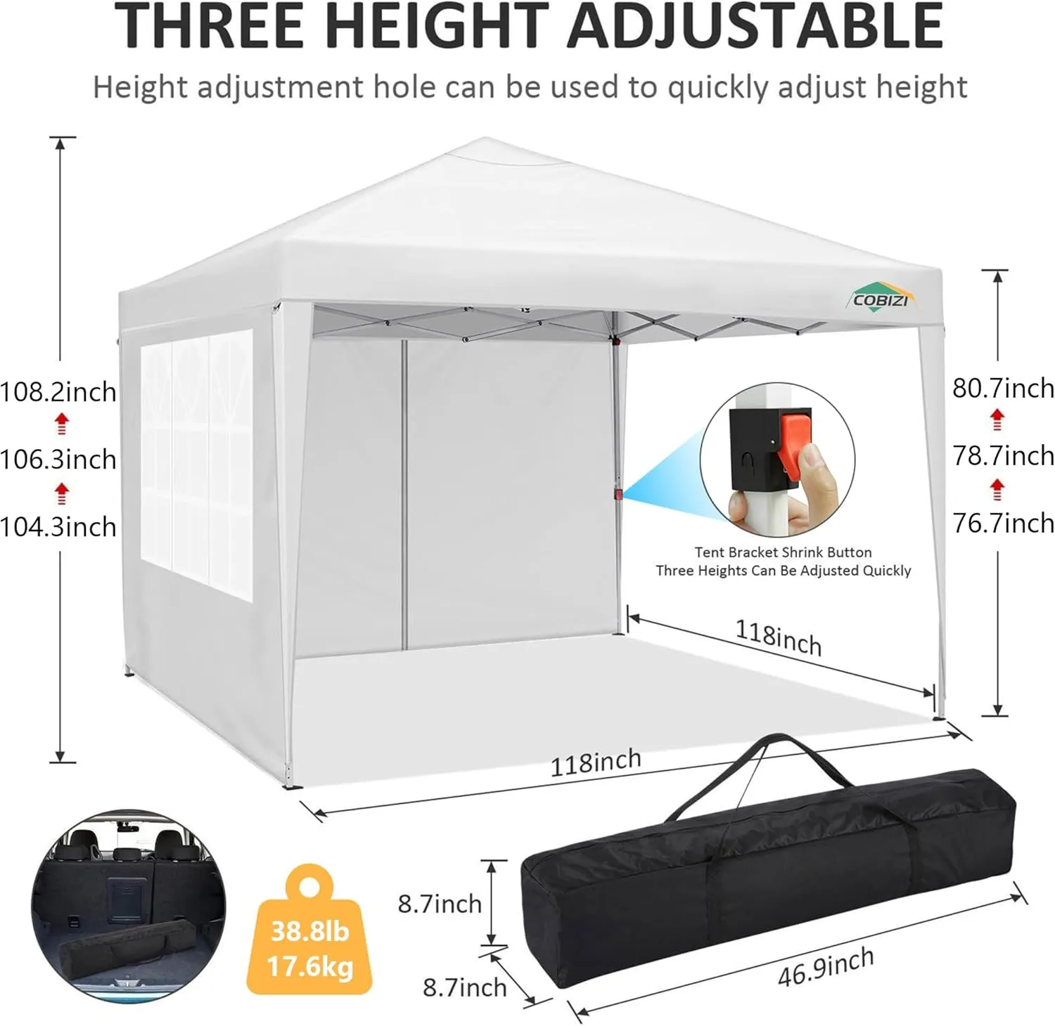 COBIZI 10x10 Pop Up Canopy Tent with 4 Removable Sidewalls Waterproof Commercial Instant Shelter Outdoor Party Tent Portable Canopy Tent for Parties with Carry Bag, Ropes, Stakes (White, 10'x10')