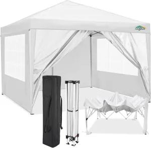 COBIZI 10x10 Pop Up Canopy Tent with 4 Removable Sidewalls Waterproof Commercial Instant Shelter Outdoor Party Tent Portable Canopy Tent for Parties with Carry Bag, Ropes, Stakes (White, 10'x10')