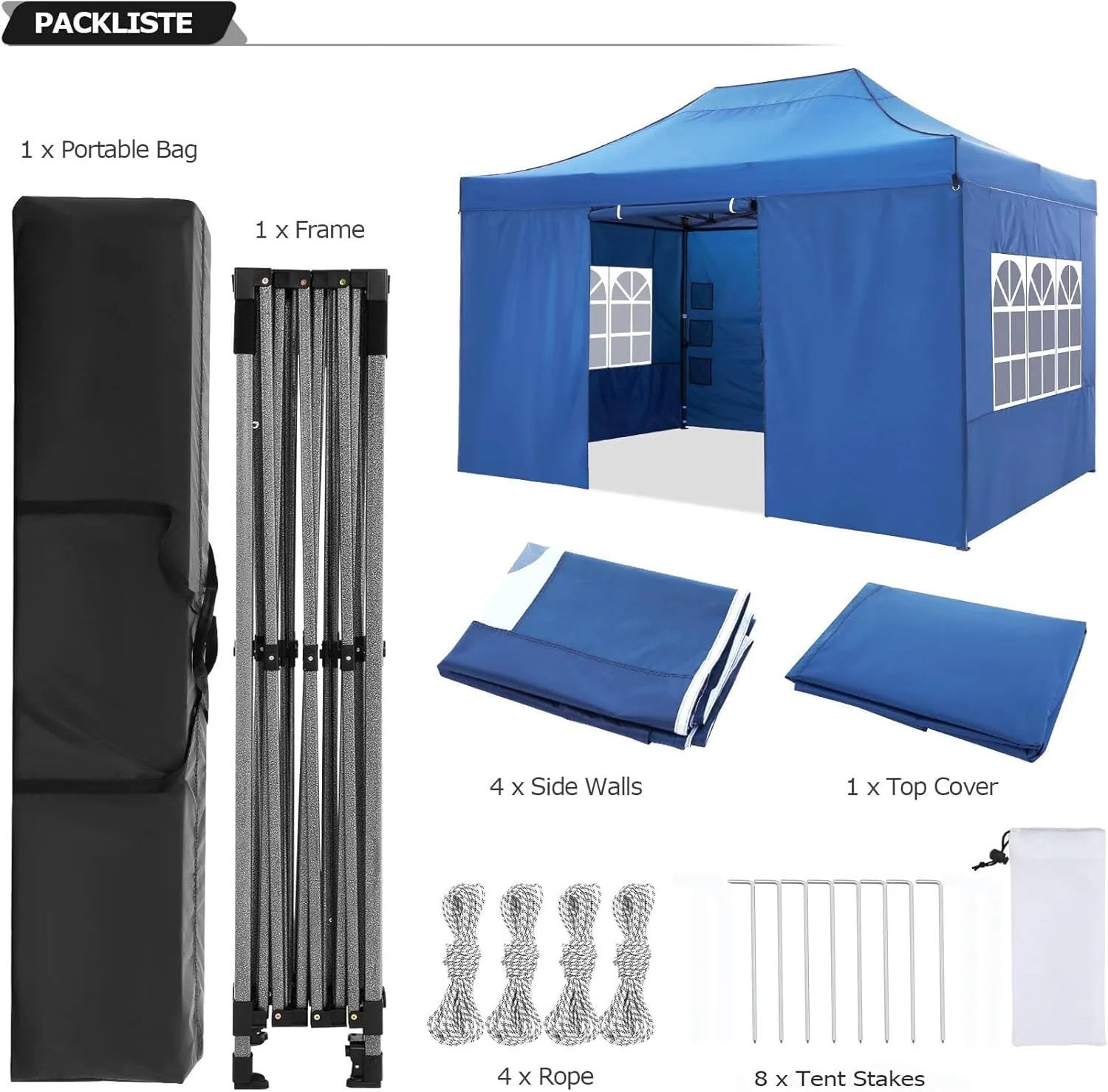 COBIZI 10x15 Pop up Canopy Tent 10x15 Canopy with 4 Sidewalls Waterproof Heavy Duty Commercial Canopy Tent for Parties Outdoor Tent Garden Gazebo Tent, Carry Bag(10x15ft, Blue)