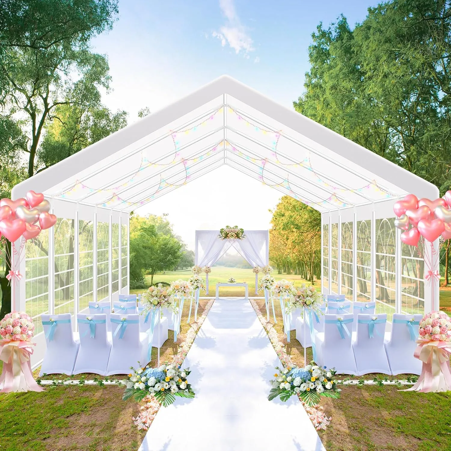 COBIZI 20x40 Party Tent Heavy Duty, Party Tents with 8 Removable Sidewalls & 4 Built-in Sandbags, Commercial Wedding Large Tent UV50  Waterproof, White