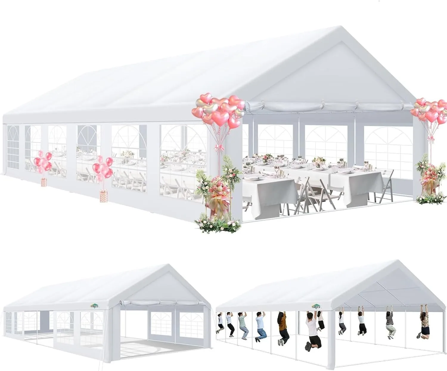 COBIZI 20x40 Party Tent Heavy Duty, Party Tents with 8 Removable Sidewalls & 4 Built-in Sandbags, Commercial Wedding Large Tent UV50  Waterproof, White