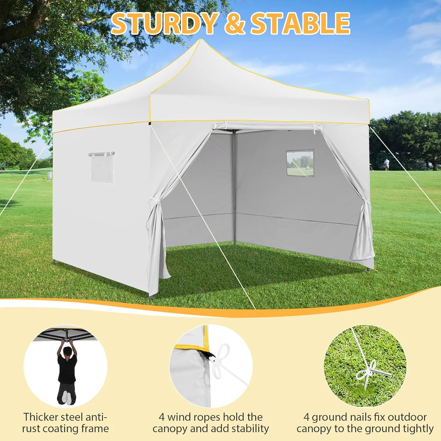 COBIZI Canopy Tent 10x10 Pop Up Canopy, Easy Setup Canopy with Sidewalls Waterproof & UPF 50 , Heavy Duty Commercial Instant Craft Fair Tent for Party, Event, Vendor, Farmer Market(White)