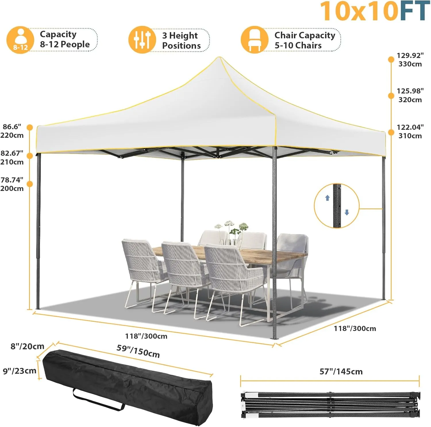 COBIZI Canopy Tent 10x10 Pop Up Canopy, Easy Setup Canopy with Sidewalls Waterproof & UPF 50 , Heavy Duty Commercial Instant Craft Fair Tent for Party, Event, Vendor, Farmer Market(White)