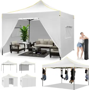COBIZI Canopy Tent 10x10 Pop Up Canopy, Easy Setup Canopy with Sidewalls Waterproof & UPF 50 , Heavy Duty Commercial Instant Craft Fair Tent for Party, Event, Vendor, Farmer Market(White)