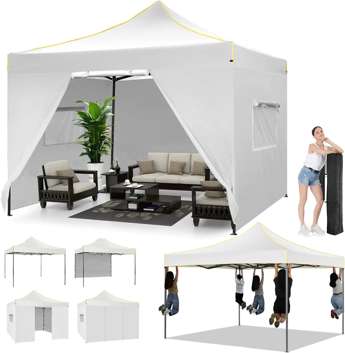 COBIZI Canopy Tent 10x10 Pop Up Canopy, Easy Setup Canopy with Sidewalls Waterproof & UPF 50 , Heavy Duty Commercial Instant Craft Fair Tent for Party, Event, Vendor, Farmer Market(White)