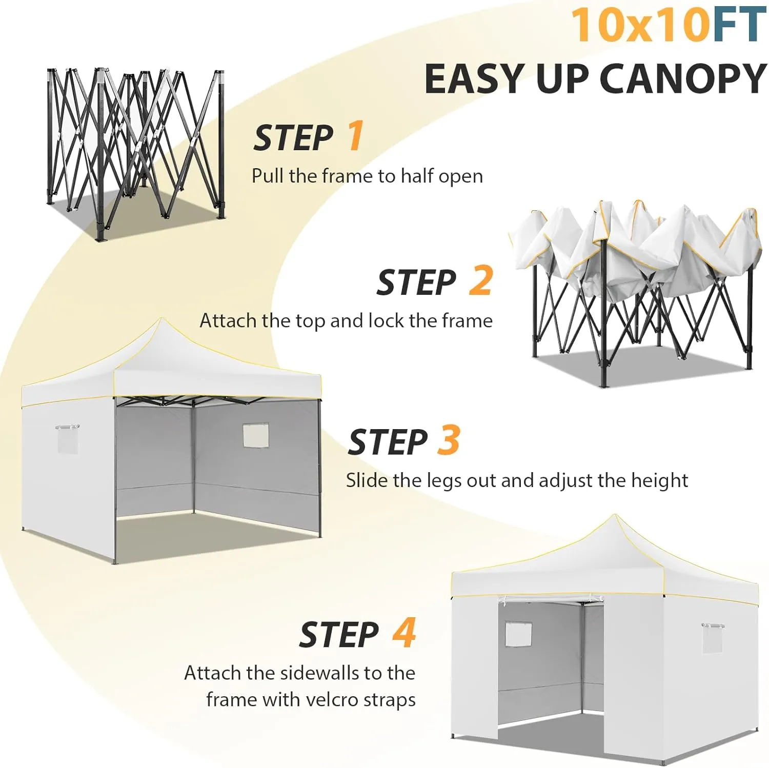 COBIZI Canopy Tent 10x10 Pop Up Canopy, Easy Setup Canopy with Sidewalls Waterproof & UPF 50 , Heavy Duty Commercial Instant Craft Fair Tent for Party, Event, Vendor, Farmer Market(White)