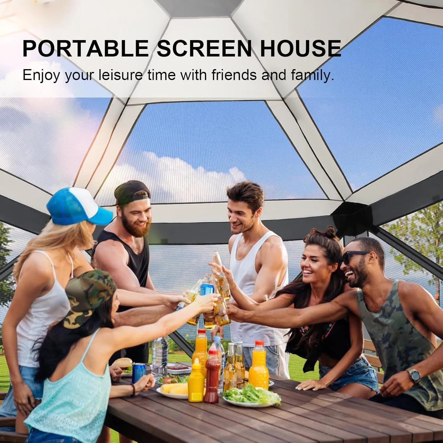 COBlZl Pop Up Gazebo 12x12 Screen House for Camping, Outdoor Instant Stargazing Gazebo Canopy with Awning 2.0, Portable Hub Tent with Mosquito Netting, Pavilion Tent for Backyard,Gray