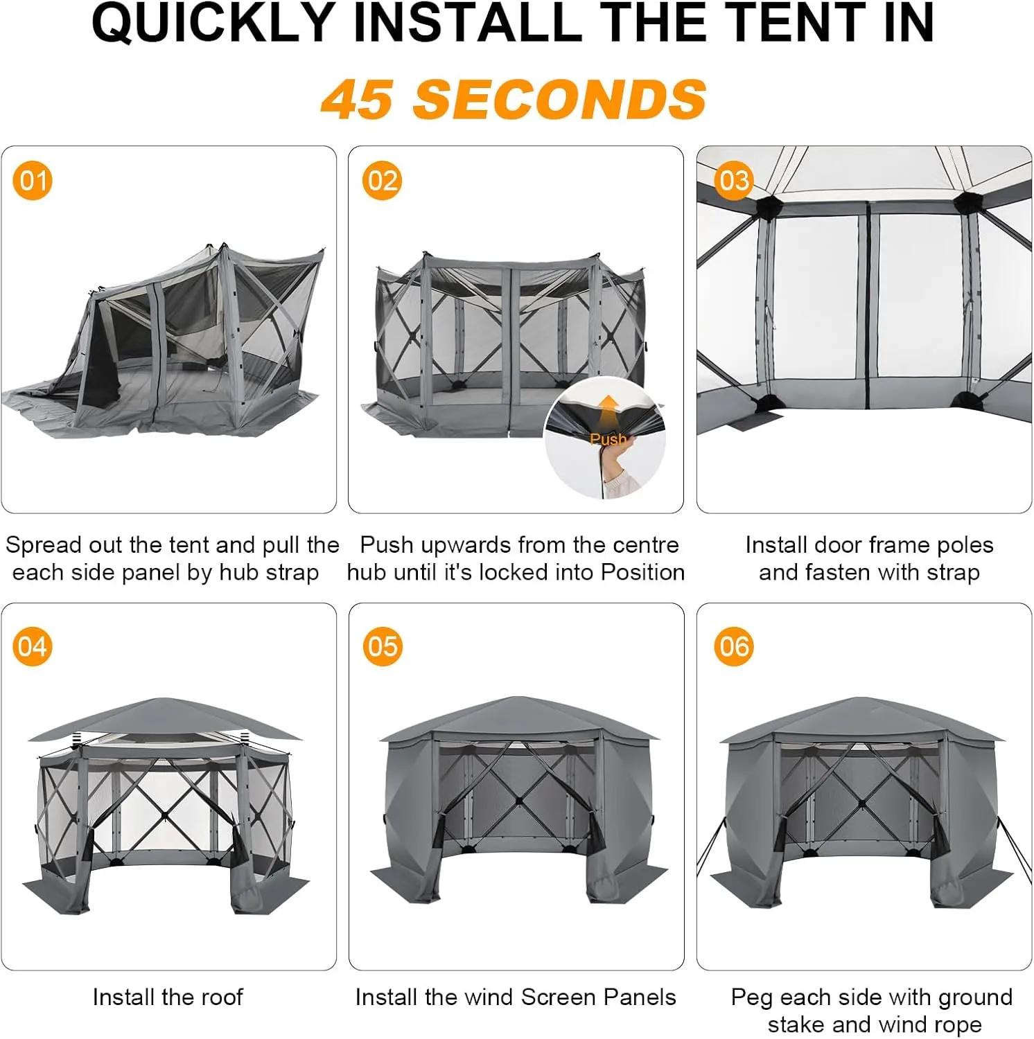 COBlZl Pop Up Gazebo 12x12 Screen House for Camping, Outdoor Instant Stargazing Gazebo Canopy with Awning 2.0, Portable Hub Tent with Mosquito Netting, Pavilion Tent for Backyard,Gray