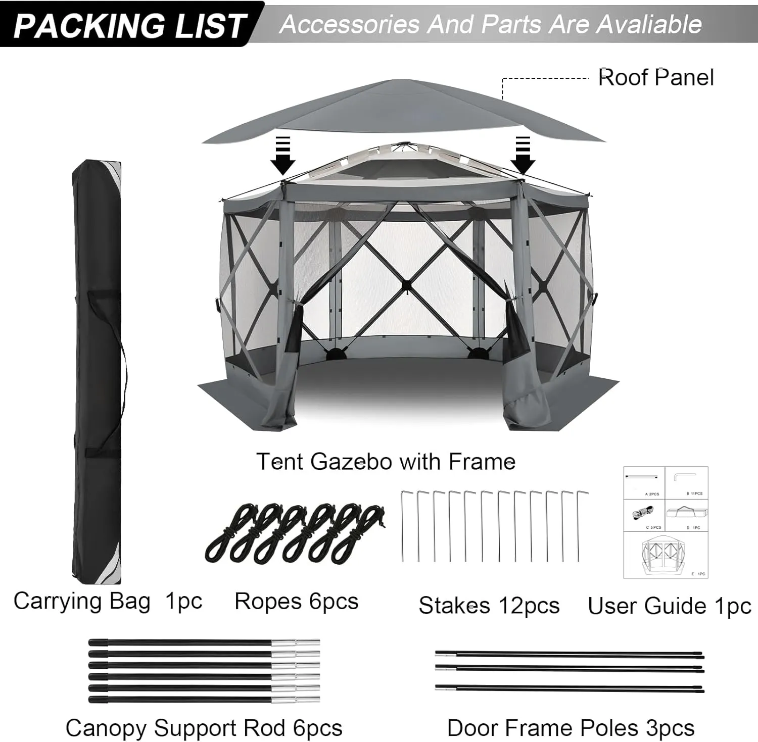COBlZl Pop Up Gazebo 12x12 Screen House for Camping, Outdoor Instant Stargazing Gazebo Canopy with Awning 2.0, Portable Hub Tent with Mosquito Netting, Pavilion Tent for Backyard,Gray
