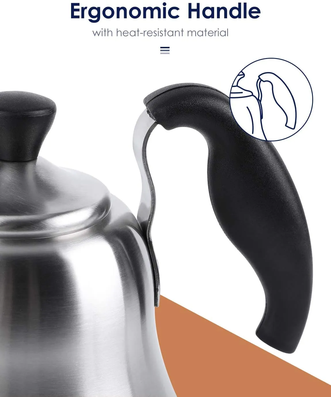 Coffee Kettle for Stove Top Premium Gooseneck Kettle, Small Pour Over Coffee Kettle, Goose Neck Tea Pot Stovetop Teapot, Hot Water Heater for Camping, Home & Kitchen, Stainless Steel, Brushed