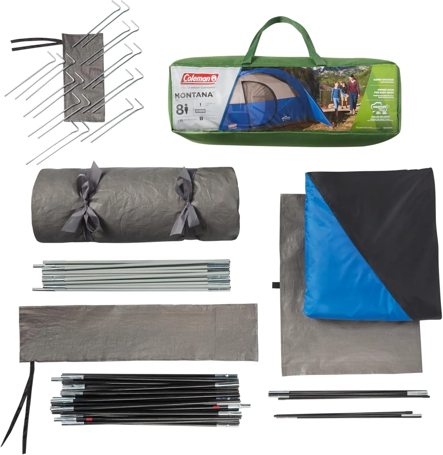 Coleman Montana 8P Family Tent with Waterproof Rainfly & Expandable Carry Bag Spacious Tent Fits 3 Queen Airbeds Sets Up in 15 Minutes
