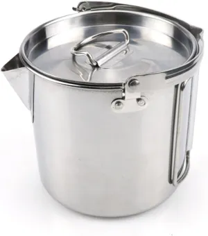 Collapsible Stainless Steel Kettle Lightweight Boil Water Pot for Camping Hiking and Outdoor Picnics Hot Soup Cookware with Easy Pour Spout and Handle