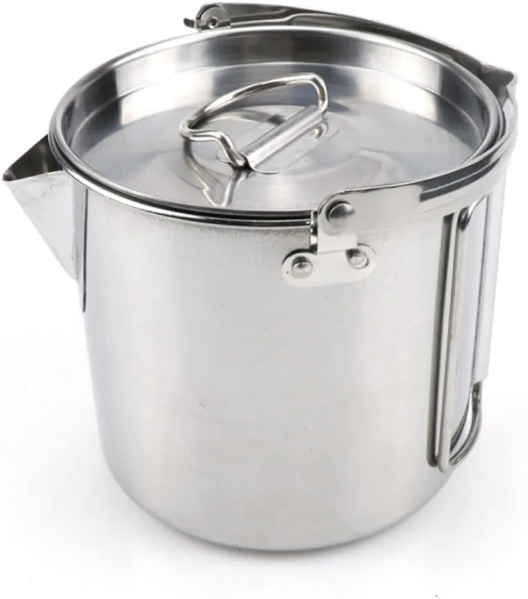 Collapsible Stainless Steel Kettle Lightweight Boil Water Pot for Camping Hiking and Outdoor Picnics Hot Soup Cookware with Easy Pour Spout and Handle