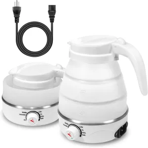 Collapsible Travel Electric Kettle Quick Heating 600W Foldable Kettle for Boiling Water, Portable Outdoor Travel Must-have for Tea & Coffee Dishwasher-safe Silicone,110V 600ml (White)