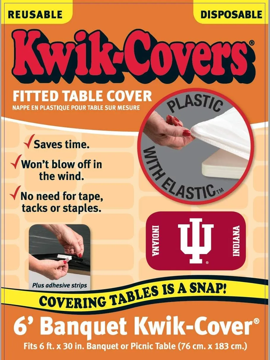 Collegiate Kwik-Covers Rectangle Plastic Table Covers, Bundle of 2 (Indiana University, 6')