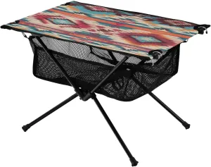 Colorful Ethnic Texture Portable Folding Camping Table, Compact Lightweight Beach Table with Carrying Bag for Outdoor Picnics, BBQs, Camp