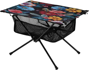 Colorful Floral Pattern Portable Folding Camping Table, Compact Lightweight Beach Table with Carrying Bag for Outdoor Picnics, BBQs, Camp