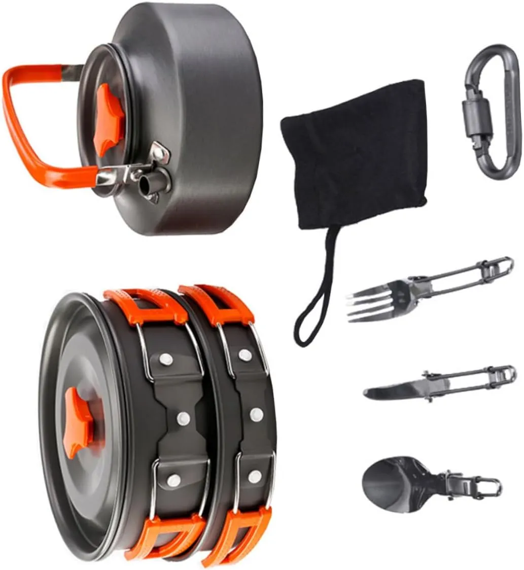 Complete Camping Cookware Utensil Set Titanium Pot Kettle Pans Utensils for Outdoor Hiking Backpacking