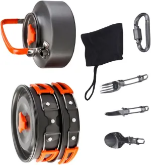 Complete Camping Cookware Utensil Set Titanium Pot Kettle Pans Utensils for Outdoor Hiking Backpacking