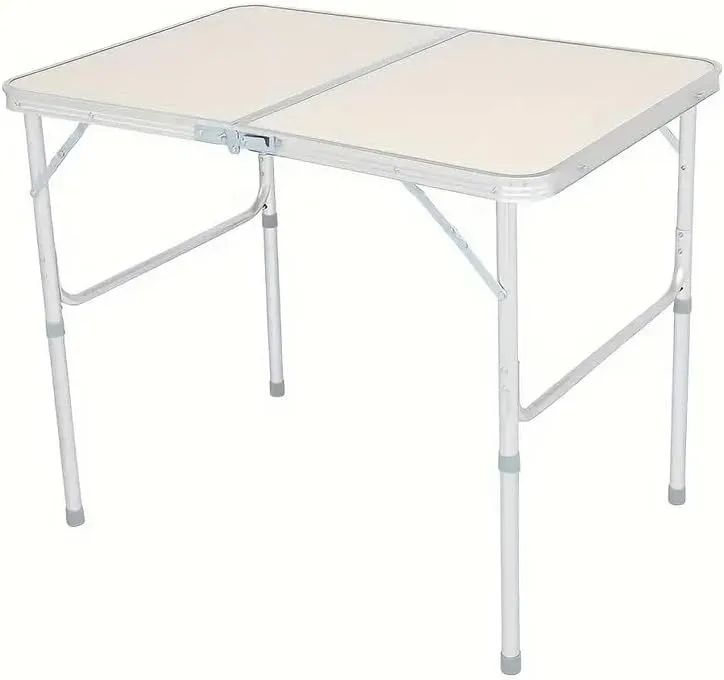 Convenient Outdoor Solution with Lightweight Folding Table, 3 Adjustable Heights for Camping, Picnics or Barbecues, Beige and Silver Gray