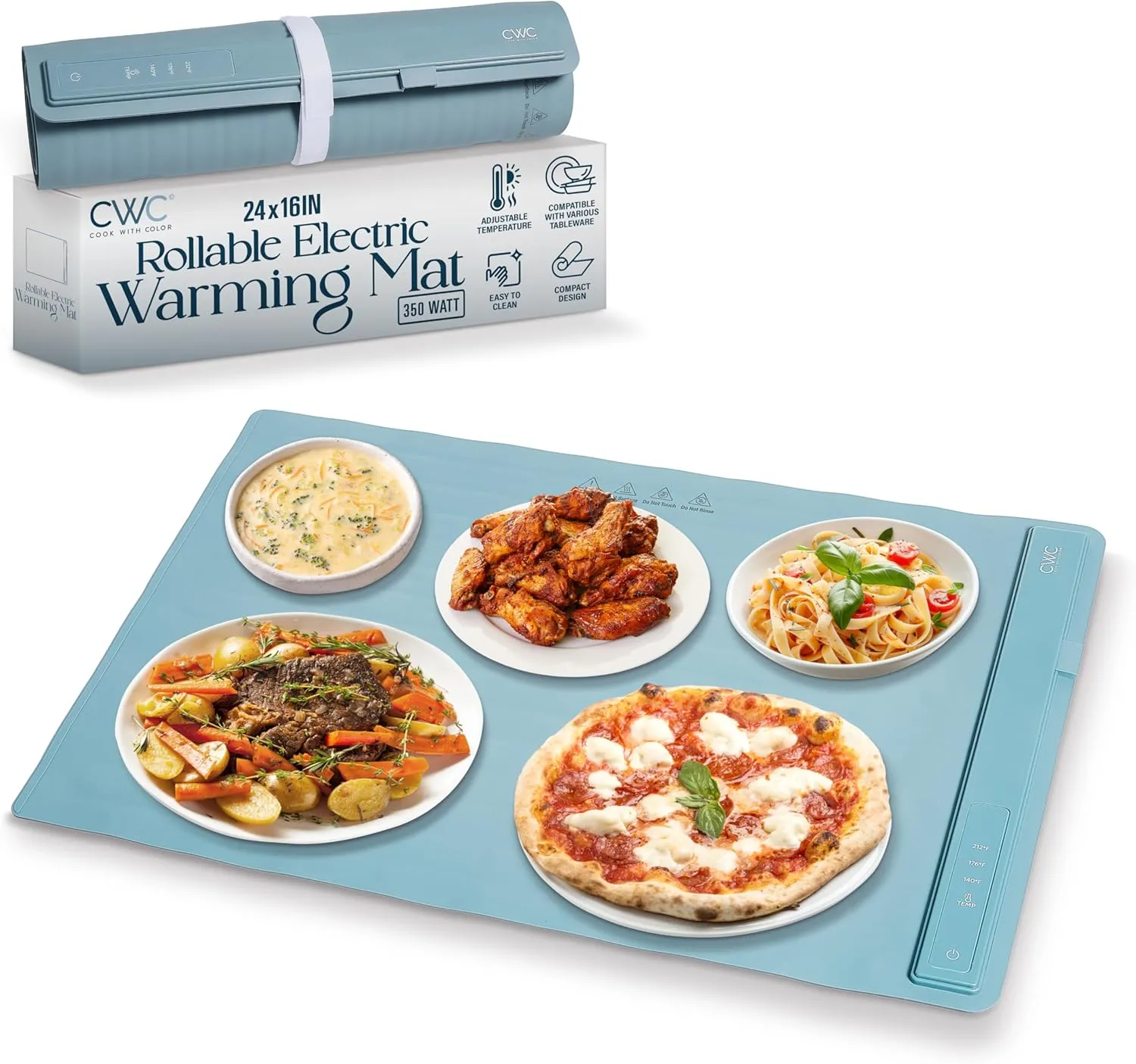 COOK WITH COLOR 350W Electric Food Warming Mat - Portable, Adjustable, Quick Heating Auto Shut-Off, Rollable Silicone Pad