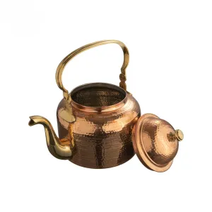 Copper Hammered Finish Serving Tea Kettle, 500 ML, Heavy Duty, Brass Handle