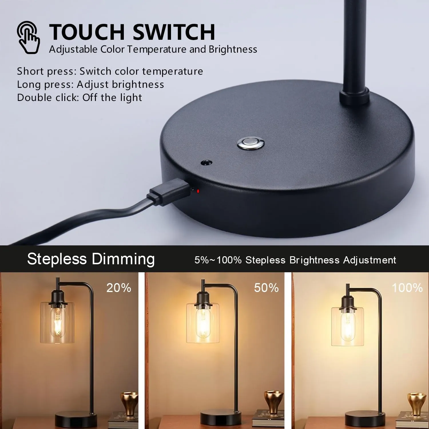 Cordless Table Lamps Rechargeable, 8000mAh Battery Operated Table Lamp with Remote Control, Touch Dimmable Bedside Lamp, Portable Wireless Desk Lamp for Bedroom, Dining Room, Black, 2 Pack