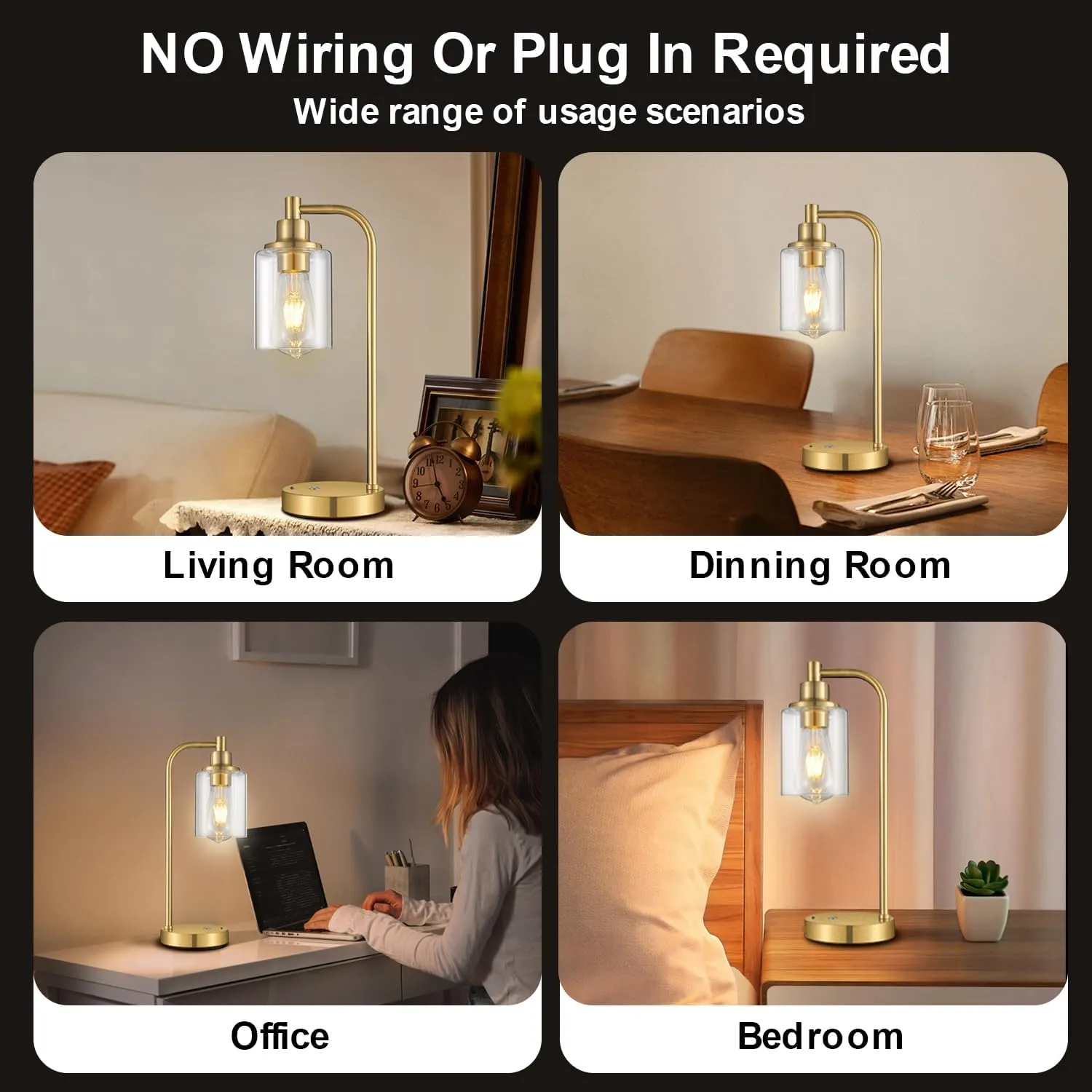 Cordless Table Lamps Rechargeable, 8000mAh Battery Operated Table Lamp with Remote Control, Touch Dimmable Bedside Lamp, Portable Wireless Desk Lamp for Bedroom, Dining Room, Black, 2 Pack