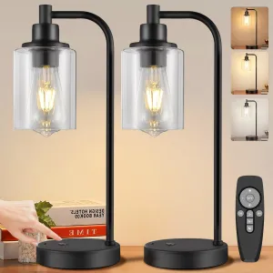 Cordless Table Lamps Rechargeable, 8000mAh Battery Operated Table Lamp with Remote Control, Touch Dimmable Bedside Lamp, Portable Wireless Desk Lamp for Bedroom, Dining Room, Black, 2 Pack