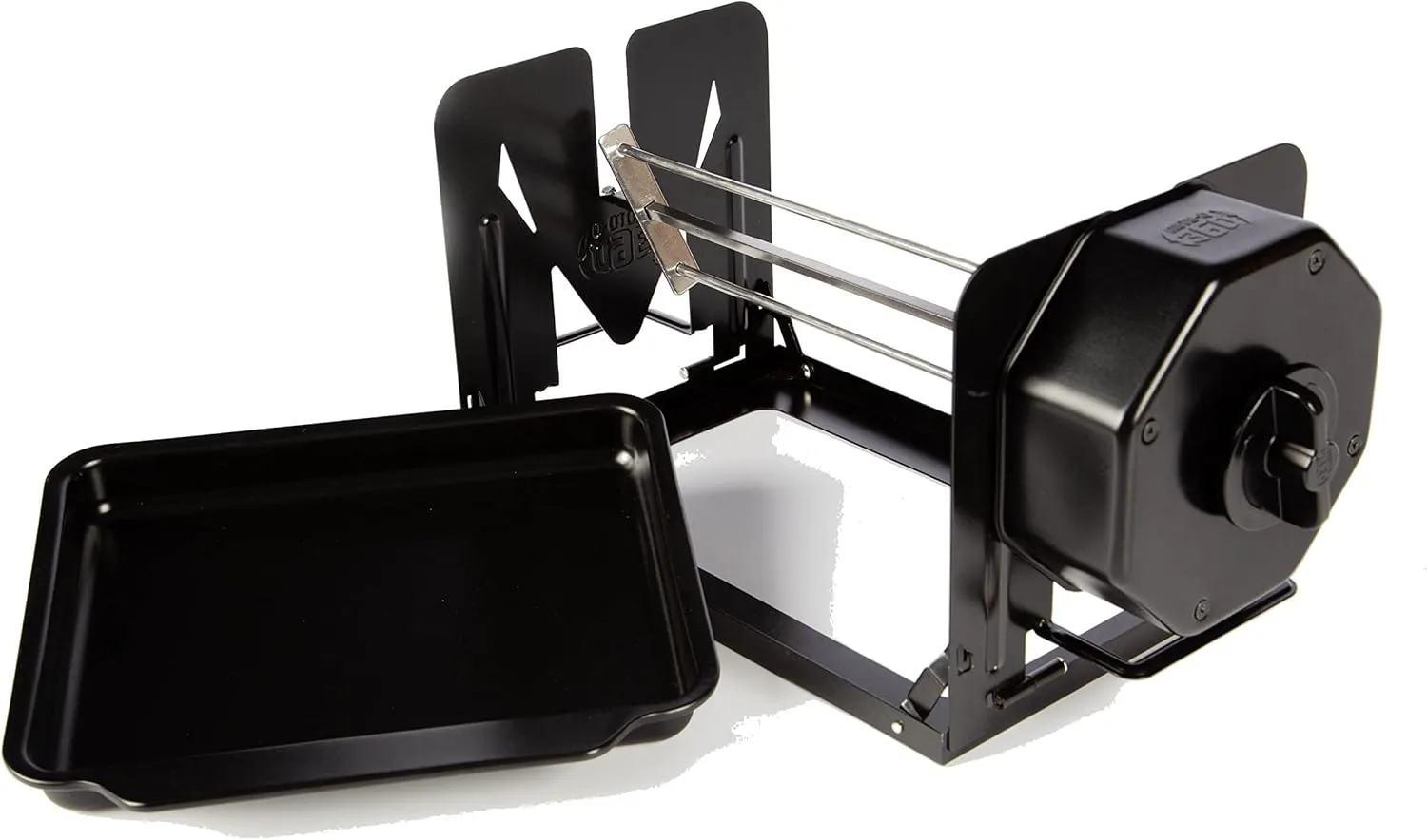 Cordless Universal Rotisserie Kit for Grills Ovens and Smokers - Non-Electric Wind-up Spit Roaster, Gas or Charcoal BBQ - Compatible with Kamado Joe Green Egg Kettle (Black)