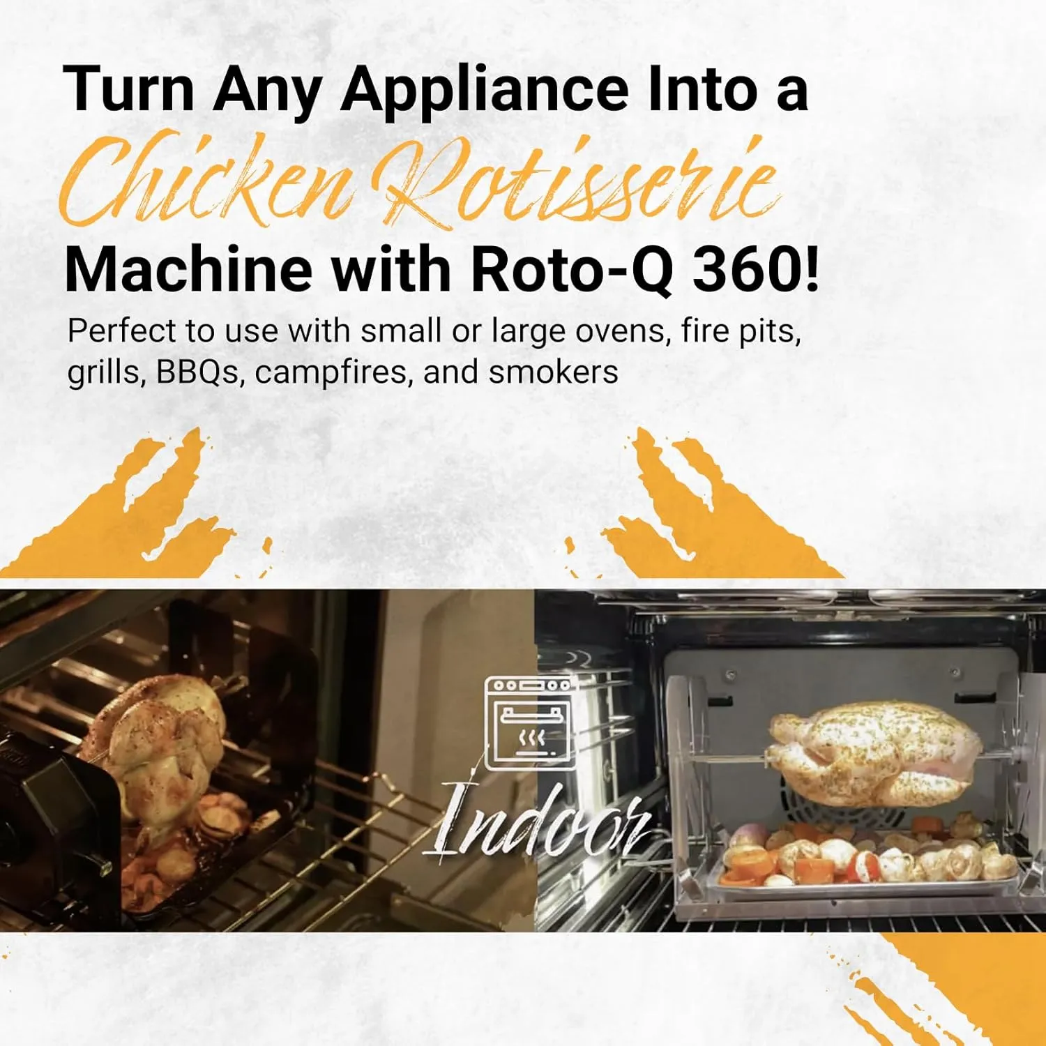 Cordless Universal Rotisserie Kit for Grills Ovens and Smokers - Non-Electric Wind-up Spit Roaster, Gas or Charcoal BBQ - Compatible with Kamado Joe Green Egg Kettle (Black)