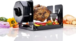 Cordless Universal Rotisserie Kit for Grills Ovens and Smokers - Non-Electric Wind-up Spit Roaster, Gas or Charcoal BBQ - Compatible with Kamado Joe Green Egg Kettle (Black)