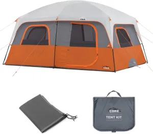 CORE 10 Person Straight Wall Cabin Tent with Footprint and Tent Kit
